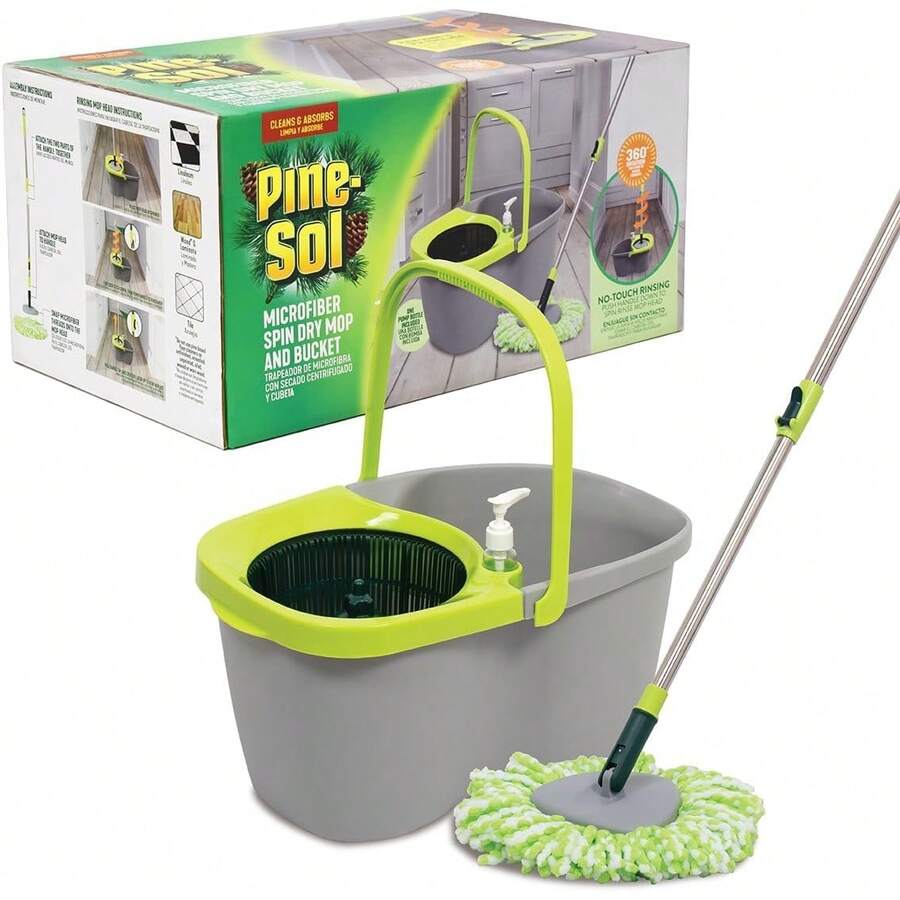 Pine-Sol Spin Mop And Bucket Set - Microfiber Mop Head With Extendable Handle And Easy Wring Bucket - Multi Surface Floor Cleaning System For Wet Mopping - 1 - Xem 1