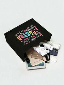 Teacher's Day Gift Set, Including Letter Pattern Linen Tote Bag, Cosmetic Bag, Coin Purse, Foldable Shopping Bag, Lightweight And Convenient - Multicolor - View 4