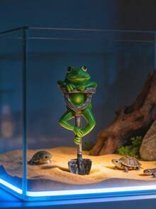1pc Frog Figurine With Shovel, Cute Garden Statue For Outdoor Patio, Yard, Lawn, Pond, Aquarium, Micro Landscape, Desk Decor, Waterproof Animal Sculpture, Whimsical Garden Ornament, Home & Garden Accent, Perfect For Bonsai, Terrarium, Tabletop Display - Multicolor - View 6