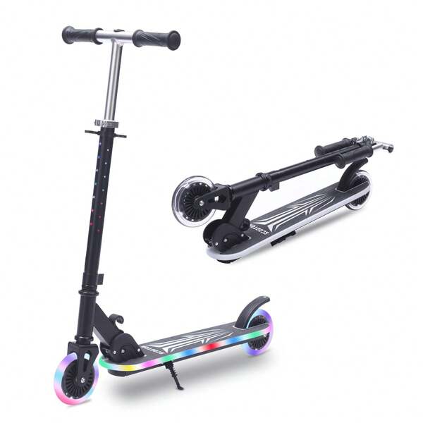 Piorlado Kids Scooter Age 3+, Foldable Toddler Scooter With Lights On The Wheels, Handlebars & Footrests, 4 Level Height Adjustable Lean To Steer Lightweight Kick Scooter For Boys Girls