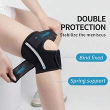 Adjustable Knee Brace, Side Spring Support, Breathable Lightweight Design, Hook And Loop Closure, Medium Elasticity, Unisex, Suitable For Running (Single Pack) - Black - View 8