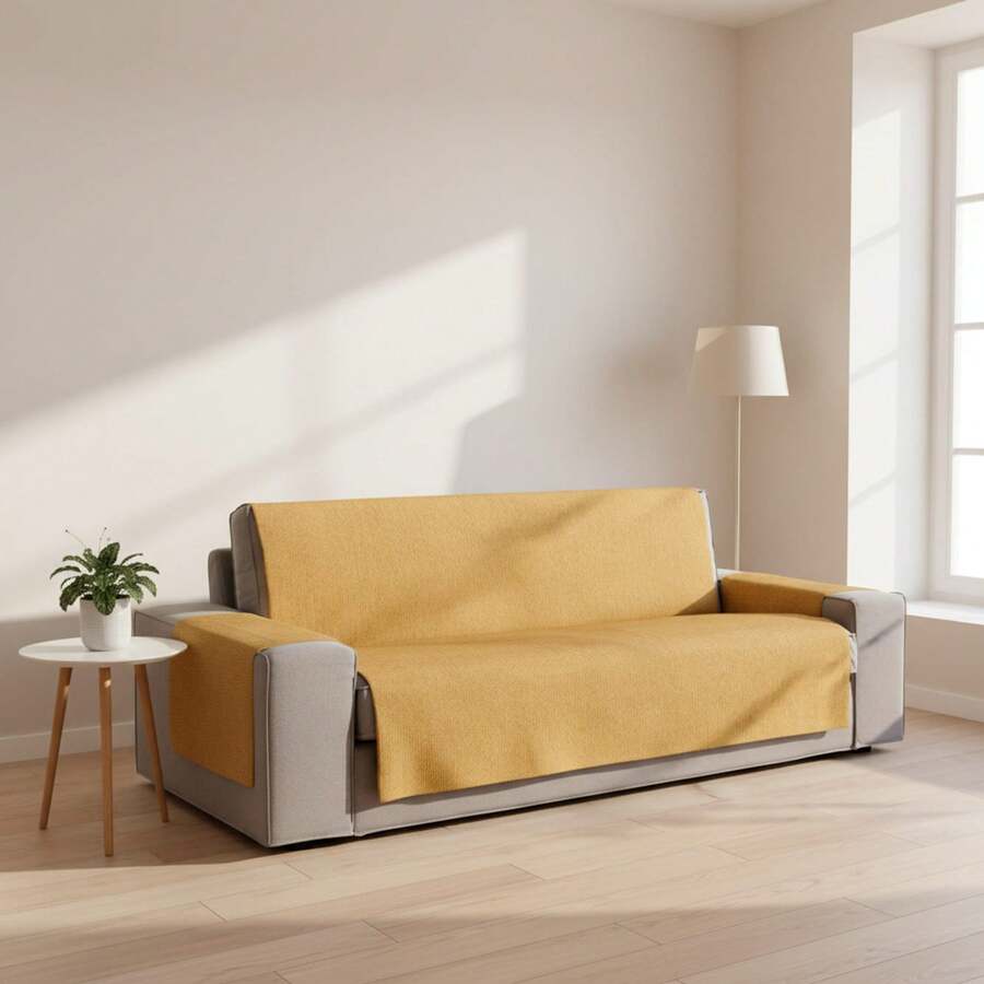 Kiva Housse pour canapé 2 places, facile à installer grâce à ses élastiques pour un maintien optimal, disponible en plusieurs coloris - Housse idéale pour protéger et redonner vie au dossier, à l'assise et aux accoudoirs de votre canapé. - Moutarde mi-saison - Voir 1