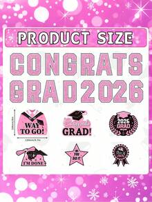 Conjunto de decoración para auto de graduación 2026, 22 piezas, color rosa, adecuado para fiesta de graduación universitaria y de jardín de infantes, yate, puerta del garaje y refrigerador - Pegatina magnética rosa de graduación - Ver 3
