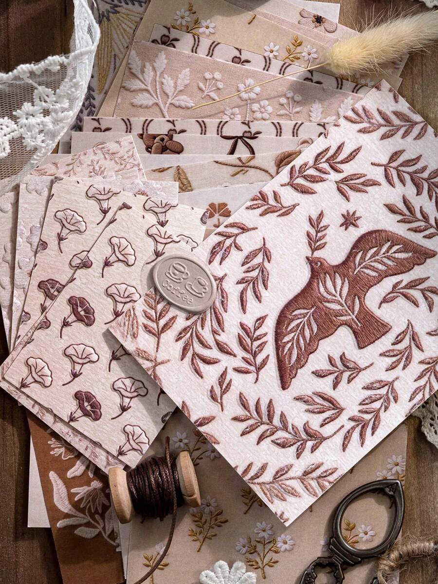 28pcs/Pack Vintage Embossed Embroidery Themed Decorative Paper Notebook Scrapbooking Supplies - Paper Embroidery - View 1