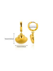 1 Pair Fashion Conch Shell Hoop Earrings For Women Gold Color Geometric Pendant Earrings Sea Life Jewelry Beach Party Gifts - Gold 2 - View 6