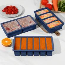 3-Pack Silicone Freezer Trays With Lid,2 Large 2-Cup(500ml)&4 Medium 1-Cup(125ml)&6 Small 1/2-Cup(75ml) Soup Freezer Container Molds, Tray For Meal Prep&Freezing Soup,Stews,Sauces - Xanh nửa đêm - Xem 12