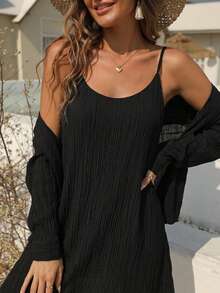 Summer French-Style Elegant Slip Dress With Cardigan Two-Piece Set, Slimming And Flattering Vest Dress - Black - View 11