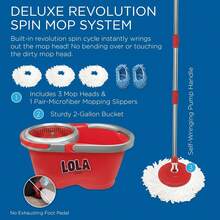 Revolution Deluxe Spin Mop & Bucket, W/ 3 Microfiber Washable Heads, 1 Pair Microfiber Mop Slippers, Fast Dry, Deep Clean Floors & Hands-Free Wringer, Easy Spin Dry, No Exhaustive Foot Pedal, LOLA - 1 - 查看 2