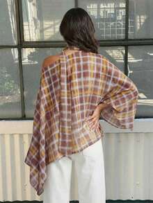Plaid Pocket Button Casual Beach Vacation Women Tops Spring - Khaki - View 7