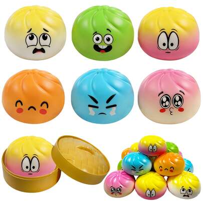1/4/6 PCS, Funny Face Dumpling Squishy Toys, PU Foam Steamer Bao Bun, Slow Rising Sensory Fidget, Soft Scented Squeeze Toy For Stress Relief, Summer Camp Prizes, Back To School Supplies, Party Favors, Goodie Bag Fillers, Assorted Styles
