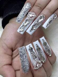 21 Slots Mixed Shiny Transparent Diamond Crystal 3D Nail Art Rhinestones Decoration Set With Pickup Pen, Fashion Nail Art Decorations, Nail Design Accessories, Nail Gems In Various Shapes For DIY And Salon Use Nail Charms - Clear - View 3