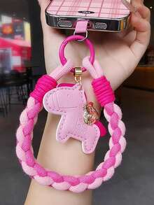 编织手机挂绳，配结实耐用的皮革马形吊坠、腕带、钥匙链、防丢垫 - 彩色 - 查看 3