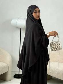Conjunto de 2 peças: Khimar Hijab + Abaya, vestimenta muçulmana folgada e confortável, adequada para uso diário e orações, para todas as estações. - Multicolorido - Ver 10