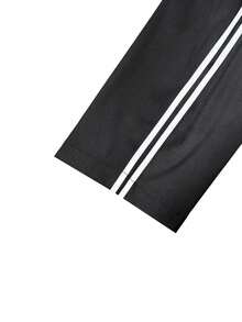 Men's Casual Fashion Letter Print Drawstring Waist Striped Cargo Pocket Straight Leg Pants - Black - View 4