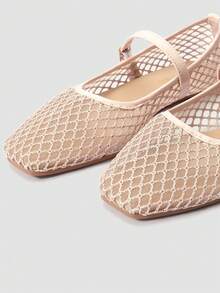 ADAMUMU Women's Black Mesh Breathable Fashion Ballet Mary Jane Flats, Minimalist Elegant Style, Strap Metal Buckle, Mesh Woven Breathable Texture, Comfortable Flat, Women's Casual Commute Minimalist Style Shoes - Apricot - View 7