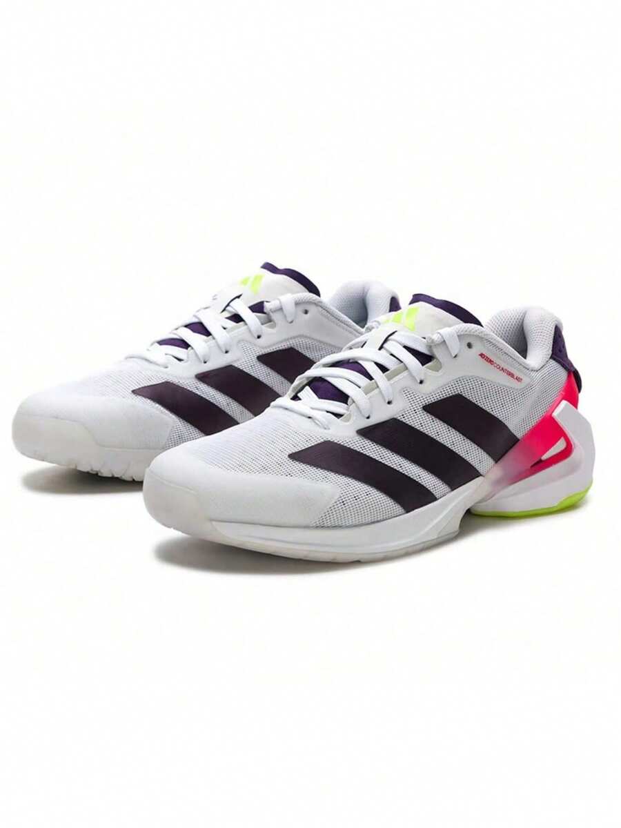 男士新款 Adizero Counterblast 减震运动训练网球鞋 - 白色/紫色/紅色 - 查看 1