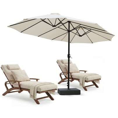  VOWNER Double-Sided Parasol, Garden Parasol 4.4L X 2.6L X 2.5H M, Rectangular Parasol With Crank Opening, Including Base And Sandbags For Patio, Garden, Balcony, Beige Color