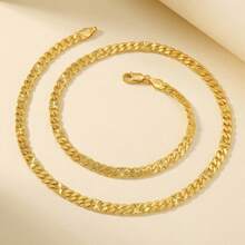 1pc Classic Simple 18K Gold-Plated Copper Cuban Chain Necklace Women Men For Daily Parties Wear - Gold - View 6