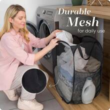 1pc Foldable Mesh Laundry Basket, Breathable Dirty Clothes Storage, Toy & Miscellaneous Items Organizer - Dusty Blue - View 2