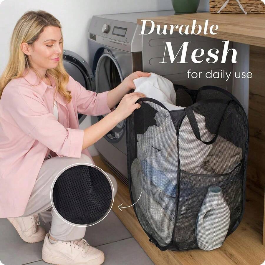 1pc Foldable Mesh Laundry Basket, Breathable Dirty Clothes Storage, Toy & Miscellaneous Items Organizer