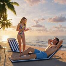Folding Sun Lounger With Cushion, Garden Chair With Five-Way Adjustable Backrest And Blue Portable Carrying Case. - Blue - View 3