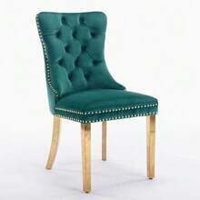 Modern Series High-End Solid Wood Upholstered Dining Chair In Quilted Velvet With Gold-Plated Stainless Steel Legs And Rivet Trim, Set Of Two Handles, Green, DE1601GN - Green - View 10