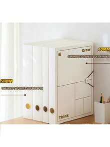 A4 Simple Style File Box, PP Plastic Document Storage Box, Large Capacity Office Supplies File Folder - Beige - View 3