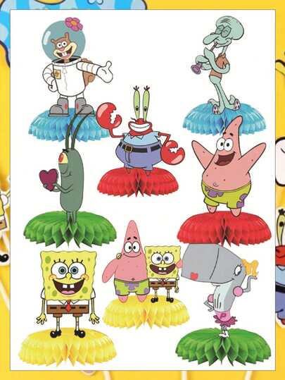 SpongeBob SquarePants 8 Stück quadratische Schwammkopf lächelnde Gesichter Waben Tischmitte Dekorationen Party Tisch Deko, süßes thematisches Kindergeburtstags Zubehör.
