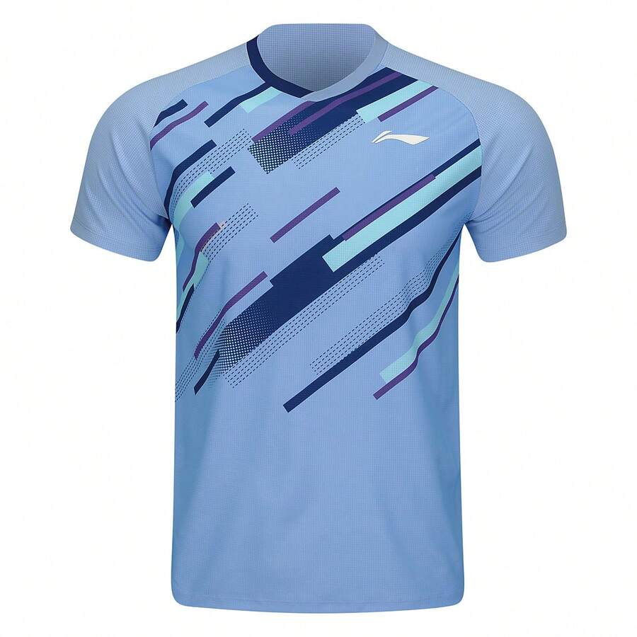 LI-NING Badminton Series Quick-Dry Cool Match Jersey, Unisex 100% Polyester Breathable Professional Tournament Training T-Shirt AAYV033 - Phytocyanin - View 1