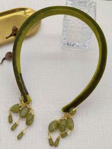 1 pieza Diadema con borlas verde oliva retro, clip para el cabello estilo chino nuevo, aretes de imitación para mujer, accesorios para el cabello elegantes - Multicolor - Ver 2