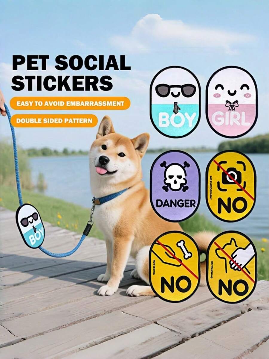 This Is A Two Pieces Set Of Hook And Loop Pet Leash Warning Tags For Cats And Dogs, Including Interactive Hook And Loop Dog/Cat Warning Labels. It Features Anti-Lost Social Reminders Such As "Do Not Touch," "Do Not Feed," "Do Not Take Photos," "Danger," "I Am A Boy," And "I Am A Girl," Making It Perfect For Pet Owners. - Multicolor - View 1