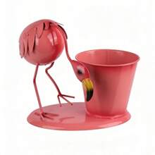 Style nordique Pot de fleurs en fer art créatif en forme de flamant rose, design de base solide, artisanat en fer + peinture cuite à haute température, ne rouille pas et ne se décolore pas facilement, détails raffinés, créez un paysage unique pour votre balcon et jardin. Pot de fleurs, balcon, création de jardin, décoration - Pot de fleurs flamant rose - Voir 12