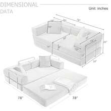 4-in-1 Folding Convertible Sofa Bed 78 Inch Boneless Couch with Fixed-Shape Frame Corduroy Loveseat Sleeper with Pull Out Bed Floor Sofa Modular Futon Couch for Living Room Bedroom Lounge Beige - Beis - Ver 3
