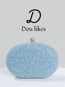 Pearl Clutch Bag, Elegant Engagement/Banquet Handbag, Cheongsam Dress Purse, Graceful Socialite Party Bag - Blue - View 2
