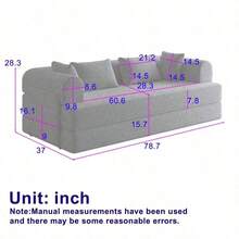 78.7Inch Convertible Sleeper Sofa Bed With Cylindrical Pillow Chenille Folding Mattress Couch With Folding Sofa Bed With Side Pocket Floor Sofa Lounge Couch For Living Room Bedroom Lounge Studio - Negro + Chenilla + 2 asientos + Espuma1 - Ver 2