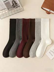 6 paires de chaussettes mi-mollet pour femmes, chaussettes pour dames, chaussettes mi-mollet côtelées de couleur unie, portables et polyvalentes pour le printemps/été, chaussettes folles, convenant aux sandales, talons hauts, baskets, chaussettes noires et blanches d'intérieur, cadeau de vacances - Multicolore - Voir 4