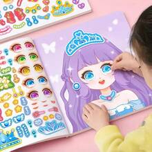 Girls Princess Dress-Up Sticker Book, DIY Expression & Fashion Makeup Sticker Activity Set, Reusable Cartoon Doll Handmade Creative, Suitable As Christmas Birthday Gift For Children - Multicolor - View 2
