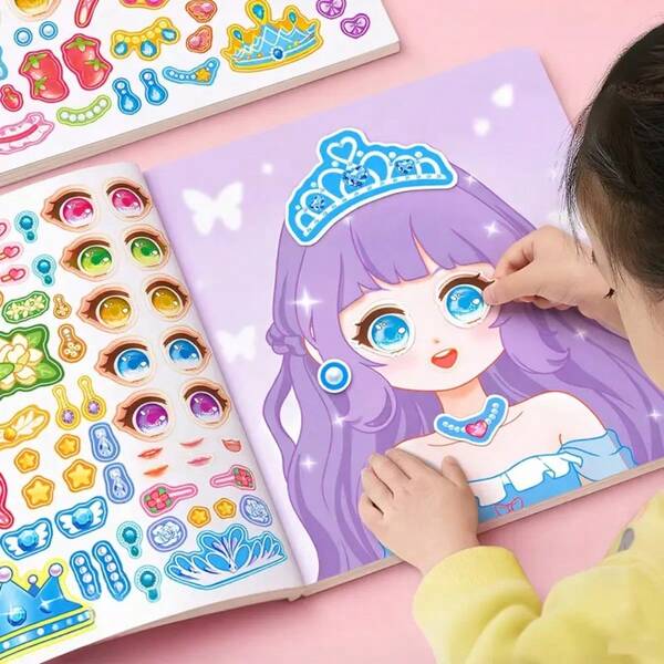 Girls Princess Dress-Up Sticker Book, DIY Expression & Fashion Makeup Sticker Activity Set, Reusable Cartoon Doll Handmade Creative, Suitable As Christmas Birthday Gift For Children