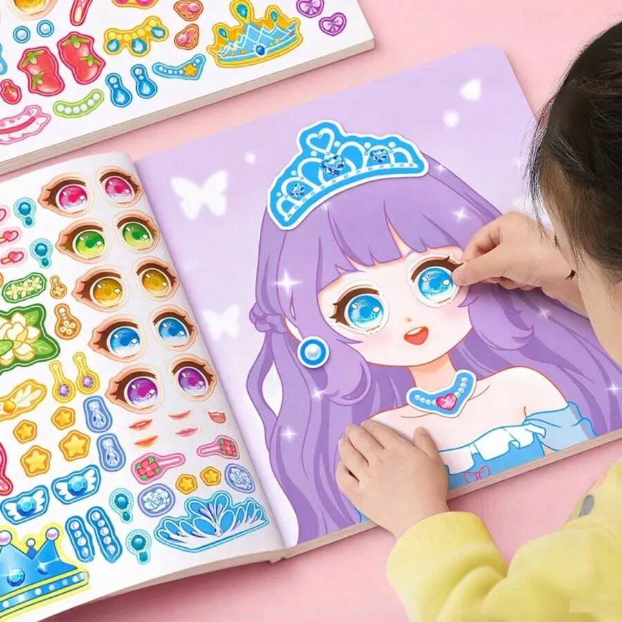 Girls Princess Dress-Up Sticker Book, DIY Expression & Fashion Makeup Sticker Activity Set, Reusable Cartoon Doll Handmade Creative, Suitable As Christmas Birthday Gift For Children