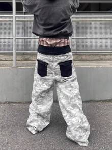 Retro Camouflage Double-Waisted Jeans Men's 2026 Spring New Street Hip-Hop Hot Girl Fashion Personality Mop Pants - Quần ống rộng hai cạp nhuộm tie-dye họa tiết rằn ri - Xem 3