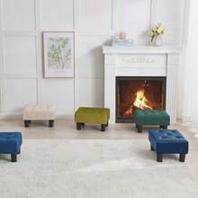 Small Foot Stool Faux Leather Footstool With Legs Footstools For Living Room Ottoman Footrest Extra Seating For Entryway Blue - Blue Leather - View 7