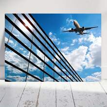 2D Plano, 1 pieza Moderno Marco Horizontal - Avión Volando sobre Paisaje Urbano Tinta en Pintura sobre Lienzo, Marco Horizontal Envolvente Adecuado para Dormitorio, Oficina - / Decoración con Temática de Aviación, Regalo de Navidad de Otoño e Invierno, 2D Plano - Enmarcado - Ver 1