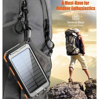 The New 2026 10000mAh USB Solar Power Bank Is Suitable For Various Devices Such As Mobile Phones. It Has A Long Battery Life And Is An Essential For Travel And Camping. It Also Features A Built-In LED Flashlight, Compass, And Carabiner, Making It The Perfect Holiday Gift.
