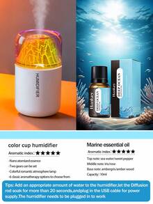 1 pieza Humidificador de volcán colorido de 180ml, adecuado para habitaciones, alimentado por USB, 2 modos de funcionamiento, luz LED de 7 colores, niebla silenciosa, purificador de aire eléctrico para el hogar, lámpara de aroma con efecto de volcán y difusor de aceites esenciales, excelente para la decoración interior - Blanco y Negro - Ver 12
