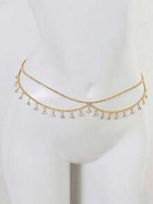 1 pieza Cadena de cintura con colgante de borla de perla falsa francesa, elegante y lujosa para mujeres - Oro 2 - Ver 7