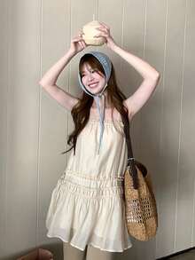 Frill Trim Camisole Dress, Gentle And Elegant Summer - Apricot - View 9