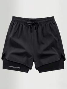 Men's Outdoor Quick-Dry Breathable Sports Shorts, Printed Design, With Zipper Pockets And Drawstring Waist, Suitable For Casual, Outdoor, Exercise, Vacation, Fishing - Black - View 3