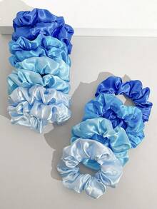 12pcs Solid Color Satin Silk Hair Scrunchies Set For Women, Soft Satin Elastic Hair Ties, Non-Damaging Hair Ties, Suitable For High Ponytail Casual Wear. Klein Blue Fashion Scrunchies Combo Set Hair Accessories Head Accessories Elastic Band - Pink - View 13