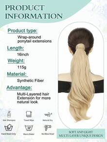 16 Inch Wrap Around Ponytail Hair Extensions For Women, Curly Wavy Synthetic Clip In Ponytail Hairpiece, Multi-Layered Natural Look Fake Hair With Combs, Soft & Lightweight - Multicolor - View 4