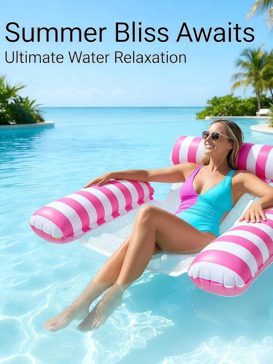 1 Paquete de Flotadores Inflables para Piscina, Hamaca de Agua 4 en 1, Cama Flotante Inflable para Piscina, Silla Flotante de Playa, Colchón de Aire para Fiesta en la Piscina, Juguetes y Juegos para Adultos - rectángulo - Ver 1